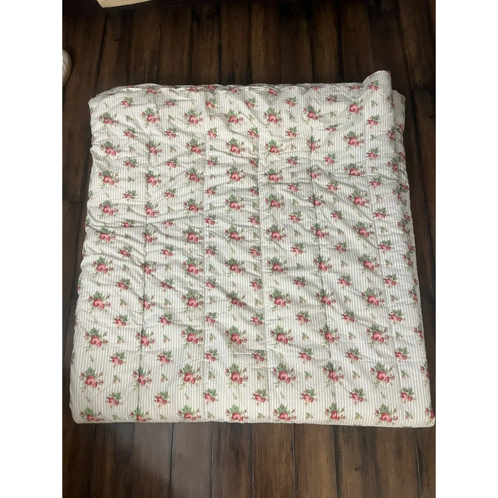 RARE Ralph Lauren Emma Striped King Comforter & 2 Ruffle Shams Floral Bedroom